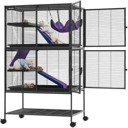 VEVOR Kleintierkäfig Metall Frettchenkäfig Kleintiergehege 77x52x130 cm, Frettchen Chinchillas Gleithörnchen Meerschweinchen & Kaninchen 4-Stöckig 13,97 mm Drahtabstand Feststellbare Schwenkrolle