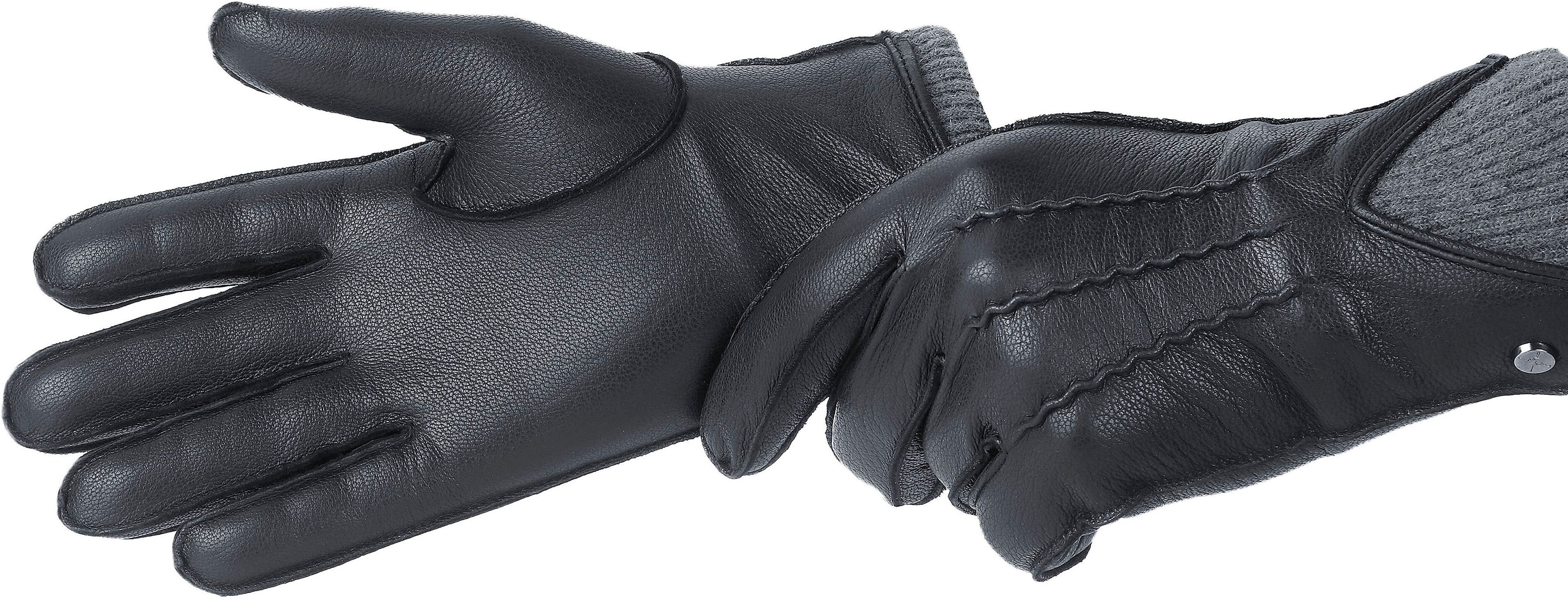 Lederhandschuhe PEARLWOOD "John", Herren, Gr. 9, schwarz, Ziegenleder, unifarben, Handschuhe Lederhandschuhe, Elastischer Bund mit dekorativer Ziernaht schwarz 9