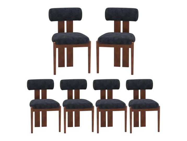 MALOL Esszimmerstühle 6er Set, Mid-Century Modern Polsterstühle aus Stoff mit Stabiler Rückenlehne & dunkelbraunen Holzbeinen, Dunkelblau – Geeignet für Esszimmer, Küche und Gastronomie, Dunkelblau