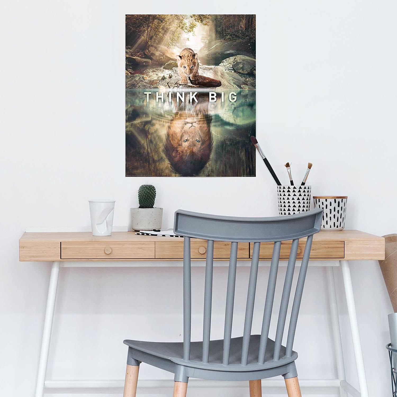 home24 Poster Think Big abstracte grafische wanddecoratie papier meerdere kleuren 40 x 50 cm