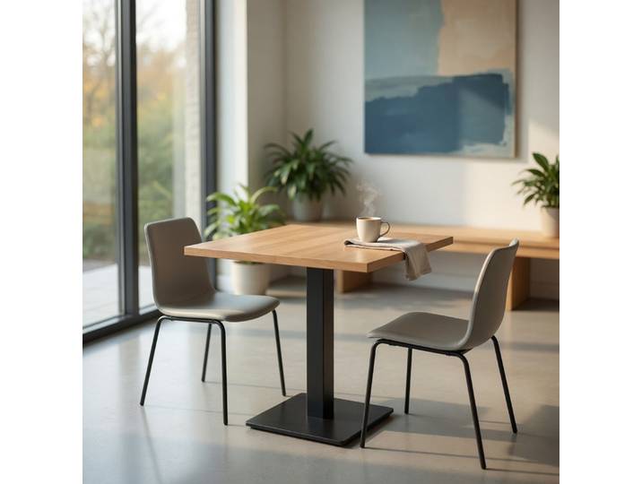 JVmoebel Couchtisch Tisch Quadrat 2 Personen Holzoptik Hellbuche Metallfuss Stabil, Made in Europa
