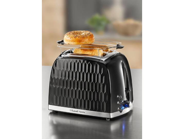 Russell Hobbs Frühstücksserie Honeycomb aus Hochglanz-Kunststoff, Schwarz, Toaster