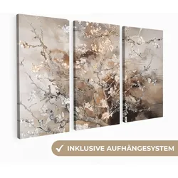 LEINWANDBILD 3er Set Mandelblüte - Abstrakt - Beige 180x120 cm