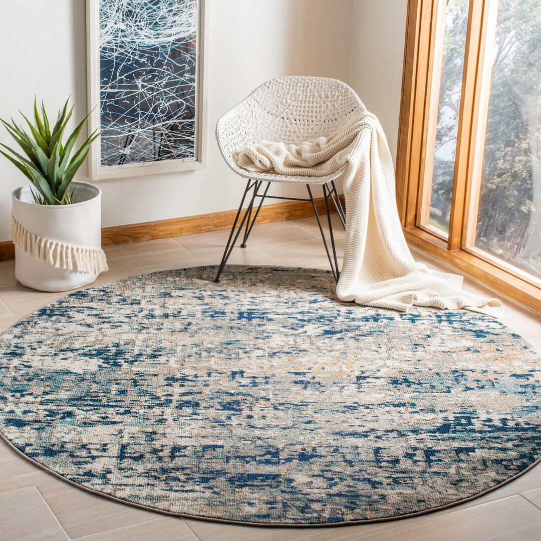 Rio Forest Hill Abstract Area Rug Navy Round 122cm