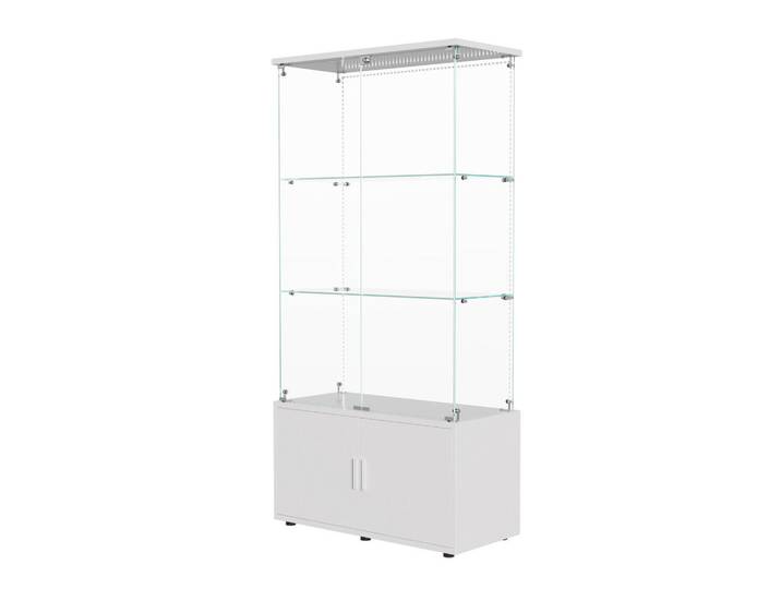 Shopentra Glasvitrine weiß 3 Etagen mit LED-Beleuchtung, Weiß, Glas, 35x164x78.5 cm, Esszimmer, Vitrinen, Vitrinenschränke