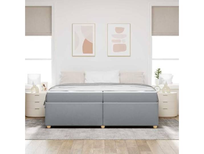 KTHLBRH Doppelbett hellgrau 200 x 200 cm mit Matratze Struktur aus Holz, Taschenfederkernmatratze, schwarze Beine, einfache Montage