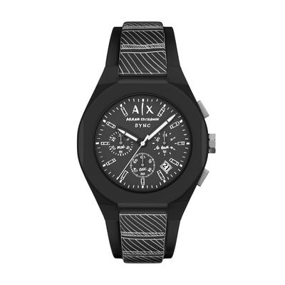 Chronograph ARMANI EXCHANGE "SYNC", schwarz-weiß (schwarz), Armbanduhren, Herren, Chronograph, Quarzuhr, Armbanduhr, Silikonarmband, analog, Tag, Stoppfunktion