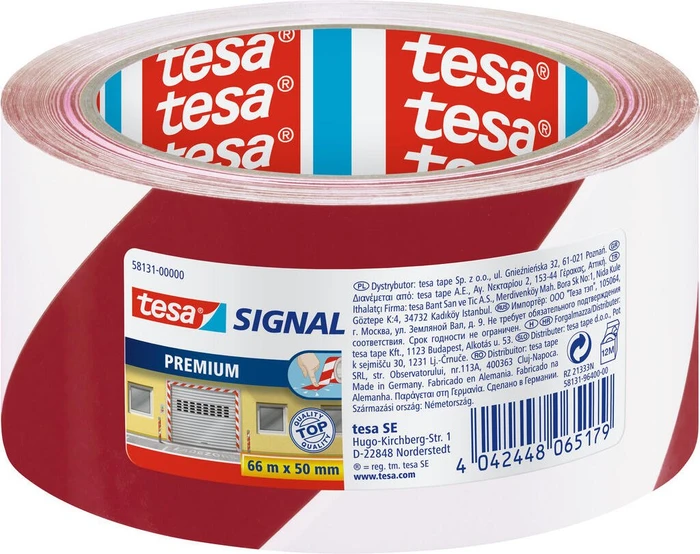 tesa Signal Markierungs- und Warnklebeband Premium, rot/weiß