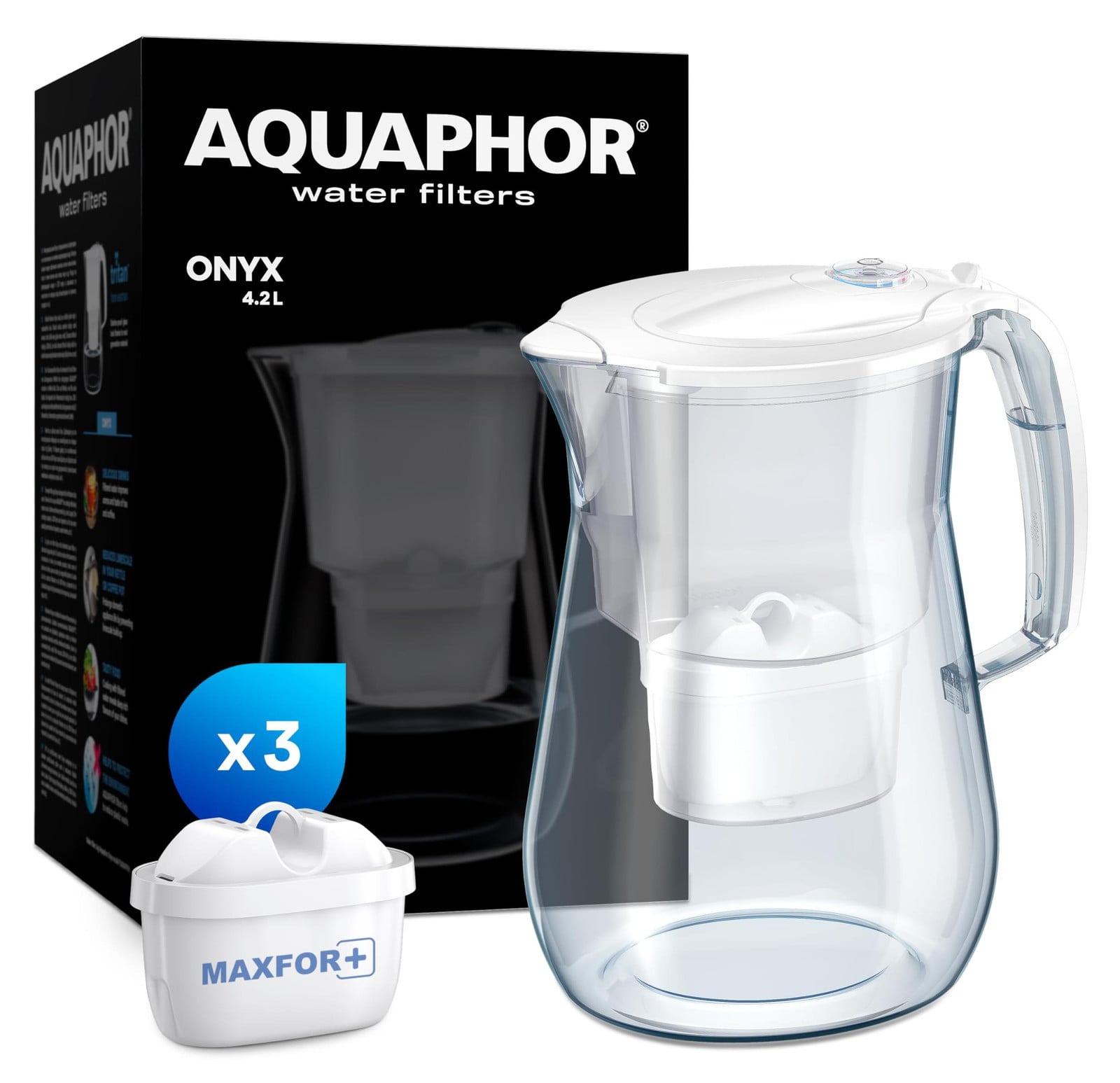 Aquaphor waterfilter set Onyx wit met 3 MAXFOR+ filters en 4,2 liter Tritan filterkanne