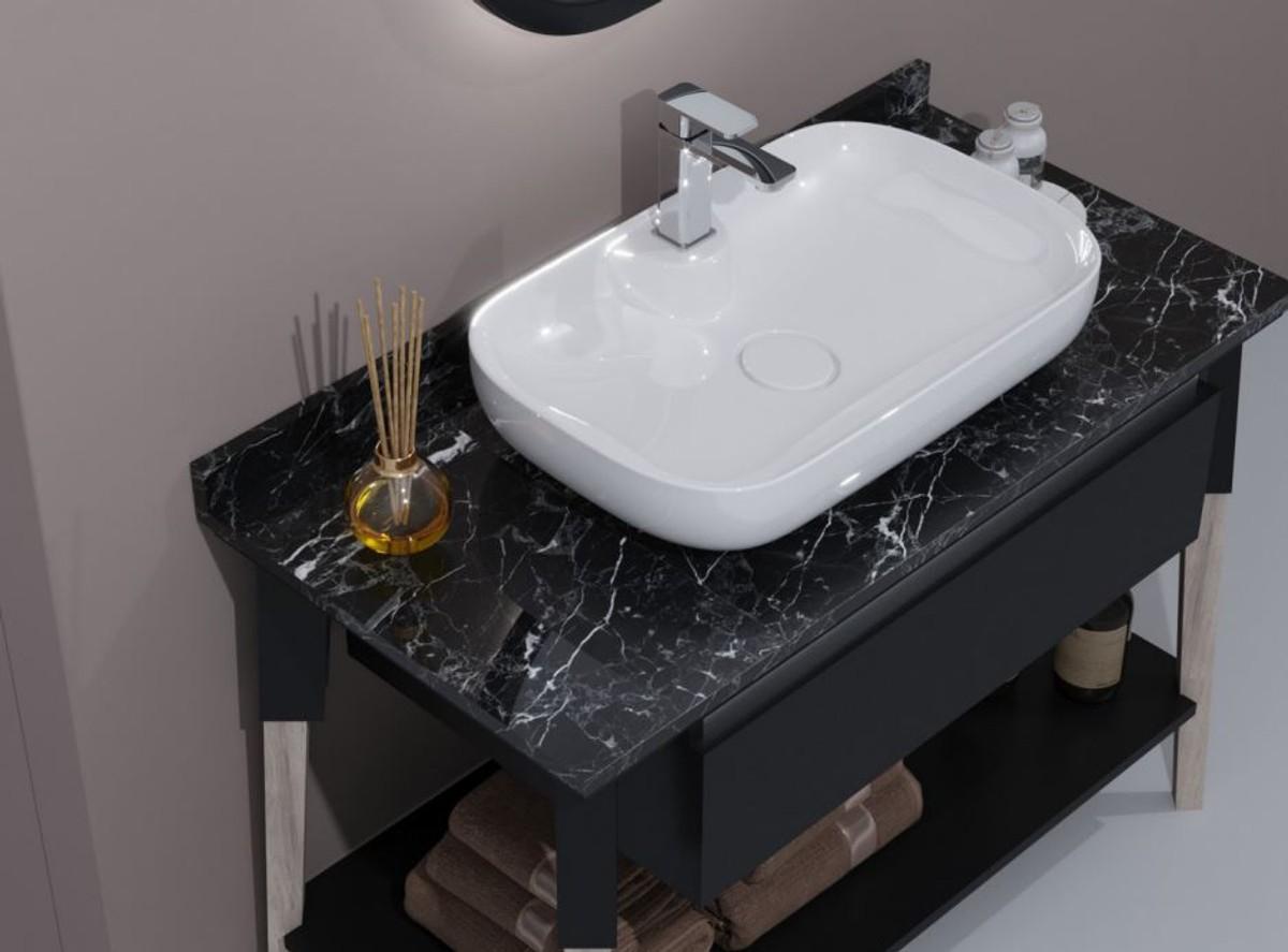 Casa Padrino Luxus Badezimmer Set Schwarz mit Marmorplatte - Hotel Bad Einrichtung