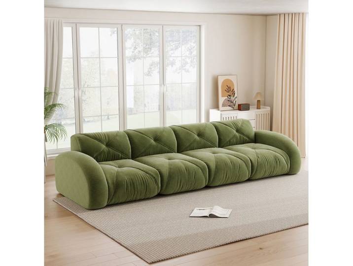 MEUBLIV Canape modulable 4 places 358 x 95 x 76 cm en chenille verte sans montage