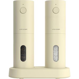 LARS-NYSØM Gewürzmühle Spaending Almond Beige mit Licht 19,1cm, elektrisch, Kunststoff, Keramikmahlwerk, Salz- & Pfeffermühle, 2 Stück