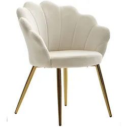 KADIMA DESIGN Esszimmerstuhl Tulpe Samt Weiß Gepolstert, Küchenstuhl mit Goldfarbenen Beinen, Schalenstuhl Skandinavisches Design, Polsterstuhl mit