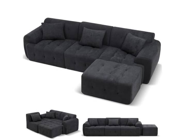 COMHOMA Ecksofa, 245 x 60 x 40 cm, Modulares Sofa mit Schlaffunktion, Schlafsofa, L Form Couch für Wohnzimmer, vakuumverpackt, Flexibel kombinierbar mit Ottomane, grau