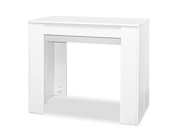 Fortino Konsolentisch ausziehbar von 50 bis 250 cm ausziehbarer Tisch, modernes Design mit Hochglanz-Weiß für bis zu 12 Sitzer.