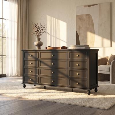 FUFU&GAGA "63"" Wide 9/12 Drawer Dresser for Bedroom, Modern Farmhouse Double Dresser with Gold Knobs, Large Storage Chest"