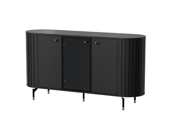 Masseno Kommode THIRA 150,1 cm Sideboard mit 3 Türen für Wohnzimmer Schlafzimmer Modern 150,1x40x81 cm Schwarz
