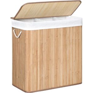 Songmics Wäschekorb LCB091N01 braun, mit 3 Fächern, aus Bambus, 60 x 61,5 x 40 cm, 150 Liter