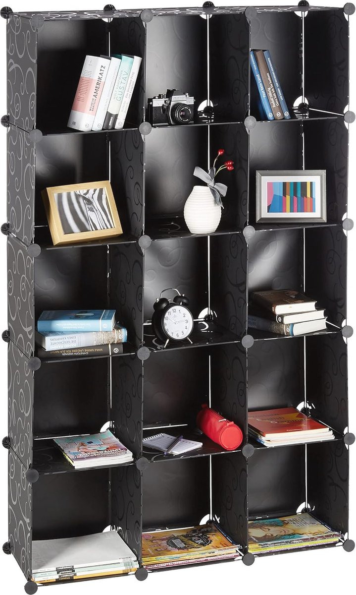 Flexibele vakkenkast met 15 vakken als schoenenrek of roomdivider - Zwart