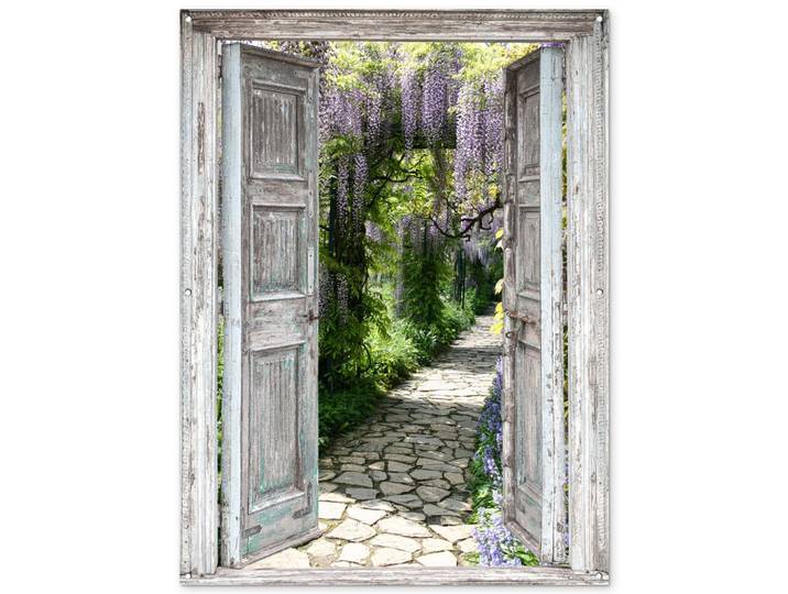 OnlyWow Gartenposter Aussicht - Wald - Steine - Frühling Gartendekoration 120x160 cm, Hellgrau, Kunststoff, Rechteckig, 120x160x0.2 cm, Bilder & Rahmen, Bilder, Sonstige Wandbilder