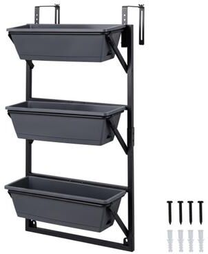 Costway Hanging Vertical Planter Wall-mounted Adjustable with Detachable Hooks-Black