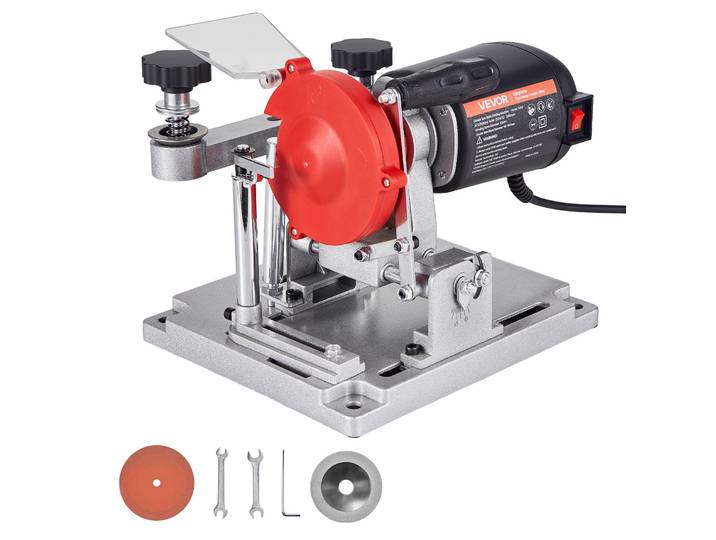 Affûteuse de lames de scie VEVOR 140 W\, affûteuse de lames de scie circulaire à 5 700 tr/min avec meule de 100 mm\, affûteuse électrique avec angle de réglage de ±25° pour lames de scie de 90 à 400 mm\, affûteuse de lames pour le travail du bois