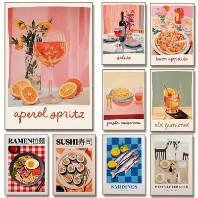 Inspire Essentials Italian Cocktail Food Wall Art Aperol Spritz Pizza Kitchen Canvas Decor 8 40x60cm Unframed