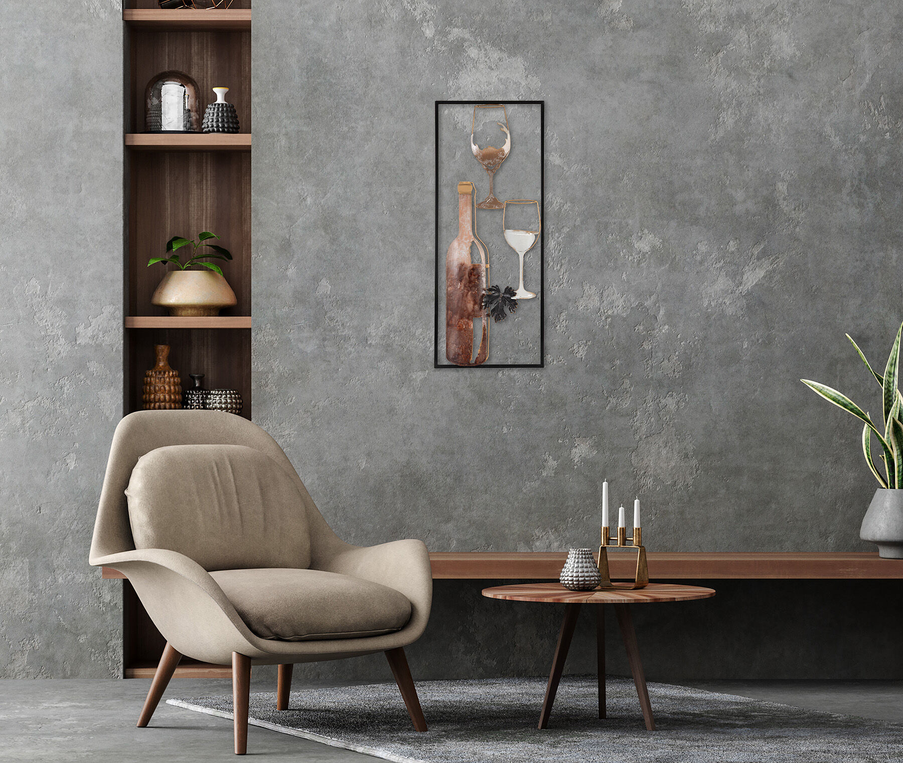 Metallbild BÖNNINGHOFF "WEINFLASCHE UND WEINGLÄSER 25x61 cm – Deko modern", braun (farbe bild(er): kupfer, rose), B:25cm H:61cm T:1,91cm, Metall, Bilder, Metallbild, Wanddekoration