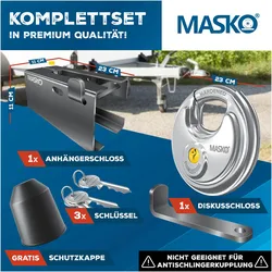 Masko, Garagenausstattung,  Anhängerschloss für an-/abgekoppelte Anhänger, Diebstahlschutz, inkl. Diskusschloss
