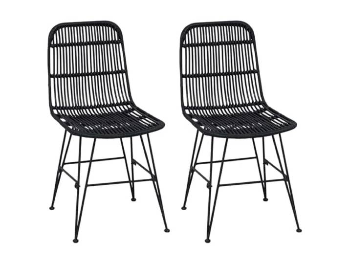 POUFGDR Esszimmerstuhl, 2 Stück, Rattan und Stahl, Schwarz Minimalistischer Look, klare Linien, schickes und entspanntes Ambiente, Kücheninnenraum, leichter Sitz