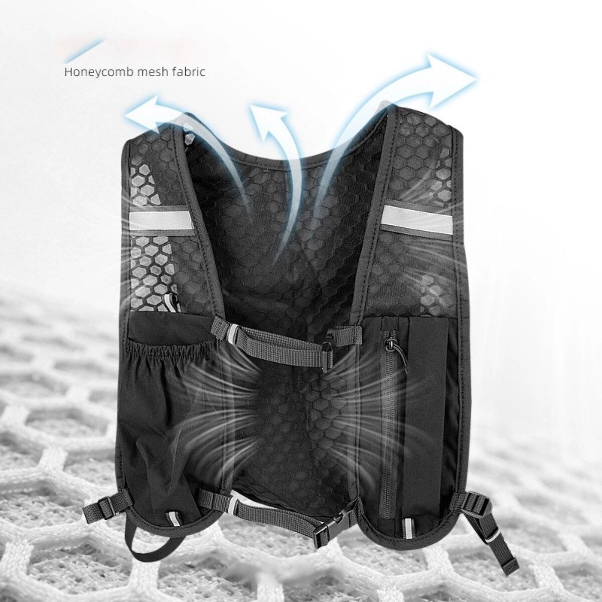 INF Sport-Rucksack unter 20l mit Trinksystem-Kompatibilität und reflektierender Laufweste, Polyester Schwarz