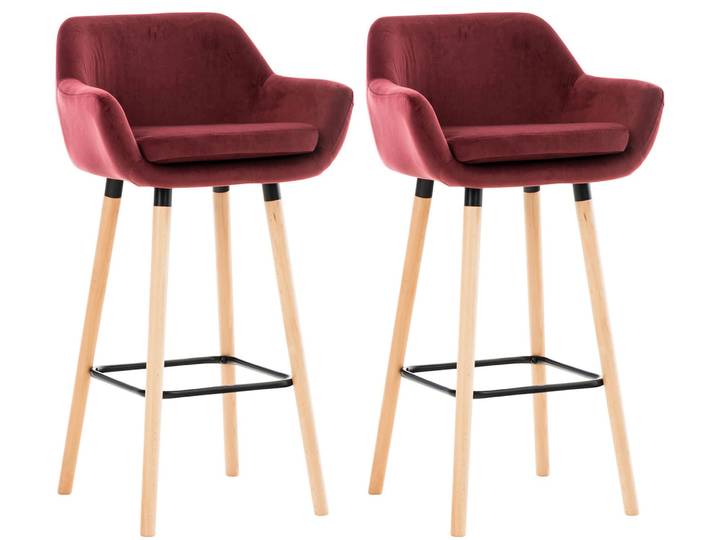 TPFLiving 2er Set Barhocker Grande Gestell Holz Samt - Rot