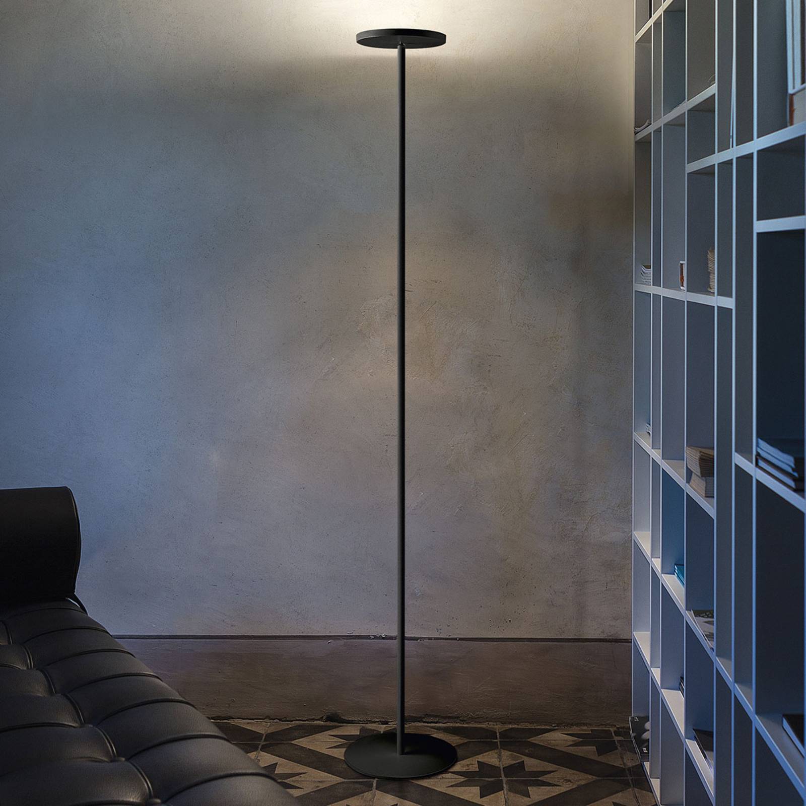 Linea Light LED Uplighter Floor Lamp Joshua, dimmable, Black, Living / Dining Room, metal, Modern, Floor Lamp