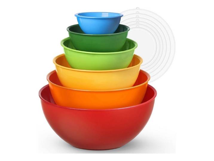 LuxusKollektion Rührschüssel Salatschüssel Set 12teilig Kunststoff stapelbar Deckel Rosa, Kunststoff