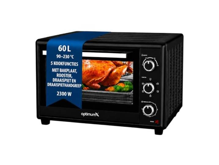 OptimumX Mini Oven 60 L - Hetelucht - Draaispit - 2200 W - Zwart
