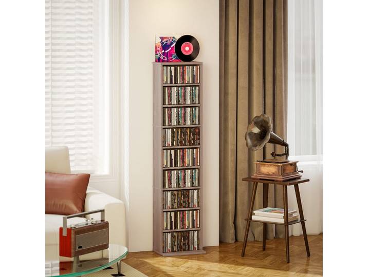 Meuble de rangement cd et dvd 9 compartiments bois naturel
