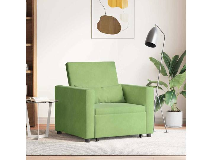 vidaXL Pull out Sofa Bed Single mit Rädern Hellgrün Samt