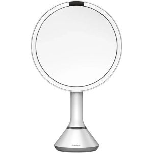Simplehuman Kosmetikspiegel ST3054, dimmbare Beleuchtung, weiß, 5-fach Vergrößerung, mit Standfuß, Ø Spiegel 23 cm
