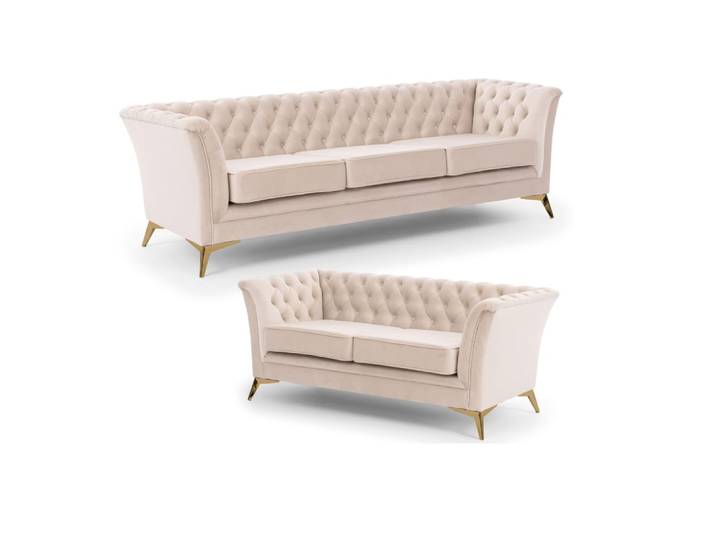 Ensemble de canapé Chesterfield 3+2 en velours beige