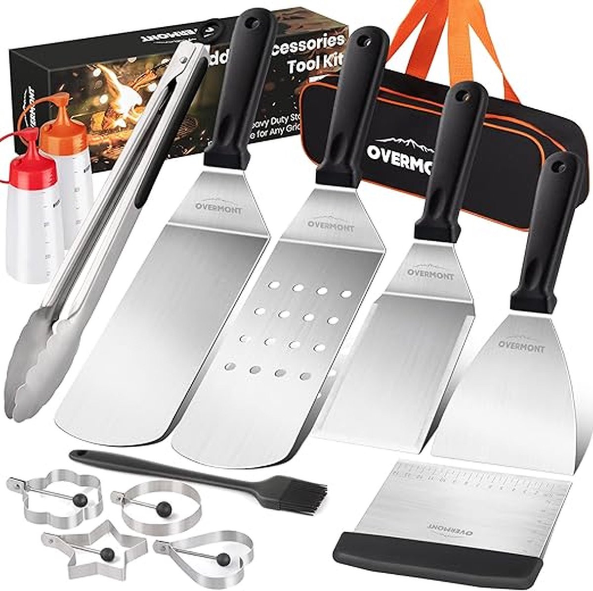 Hoogwaardige roestvrijstalen BBQ-set met thermometer en draagbare opbergkoffer in zwart en zilver