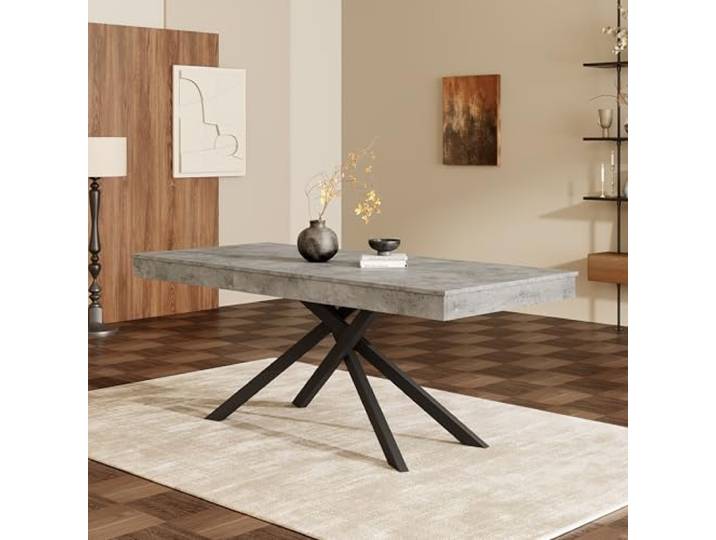 YAIXBNG Ausziehbarer Esstisch, 140/180 * 80 cm, geeignet für 6-8 Personen, rechte Form, verdickte Tischplatte, Metallbeine,einfacher Stil,Tisch für Esszimmer, Küche, Wohnzimmer, grau