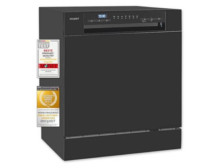 Exquisit Tischgeschirrspüler GSP508-030D schwarz Spülmaschine 55 cm freistehend Kleiner Geschirrspüler 8 Maßgedecke Tischspülmaschine LED Display