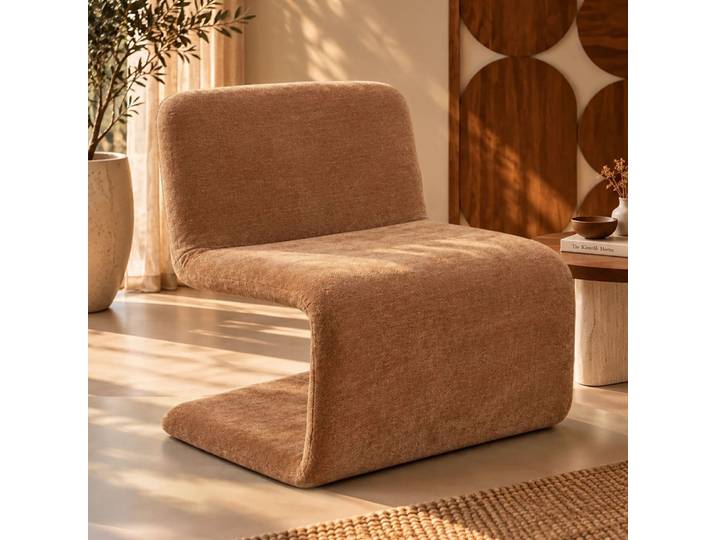 Fauteuil en tissu chenille beige poudré