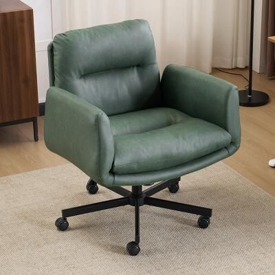 No PU Leather Cross-Legged Swivel Home Office Chair Task Chair With Flip-Up Armrests - N/A