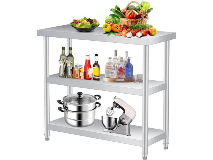 Table de travail inox 14x24x34 po 3 niveaux 2 étagères gants antirouille cuisine restaurant garage intérieur extérieur