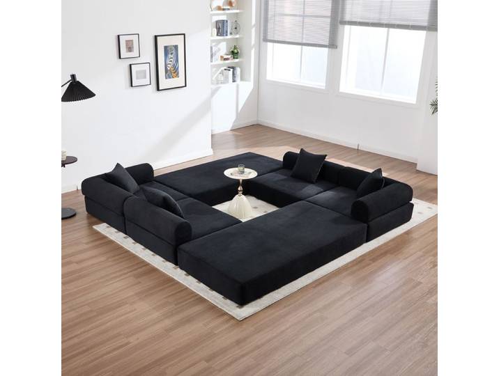 Canapé modulable avec Rangement Canapé 4 Places avec Poche intégrée Modules Librement combinables Velours côtelé Noir
