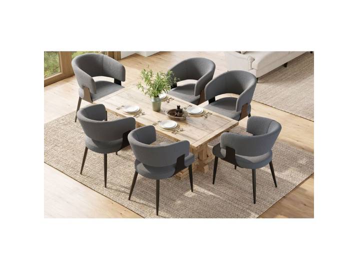 Chaise salle à manger - SOGEU - Chaise flanelle dossier incurvé - Lot de 6 - Pieds réglables - Mousse 6 cm
