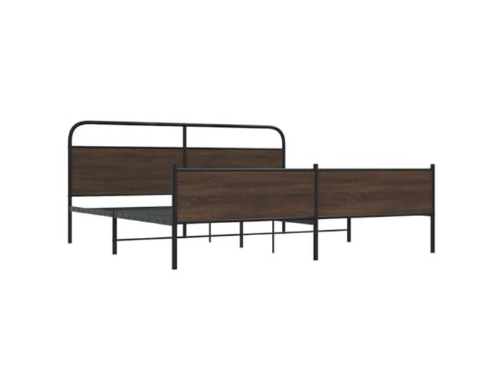 KTHLBRH Bettgestell Metall Eiche Braun 180 x 200 cm Lattenrost, robuster Stahl, Kopf- und Fußteil, Rückenunterstützung