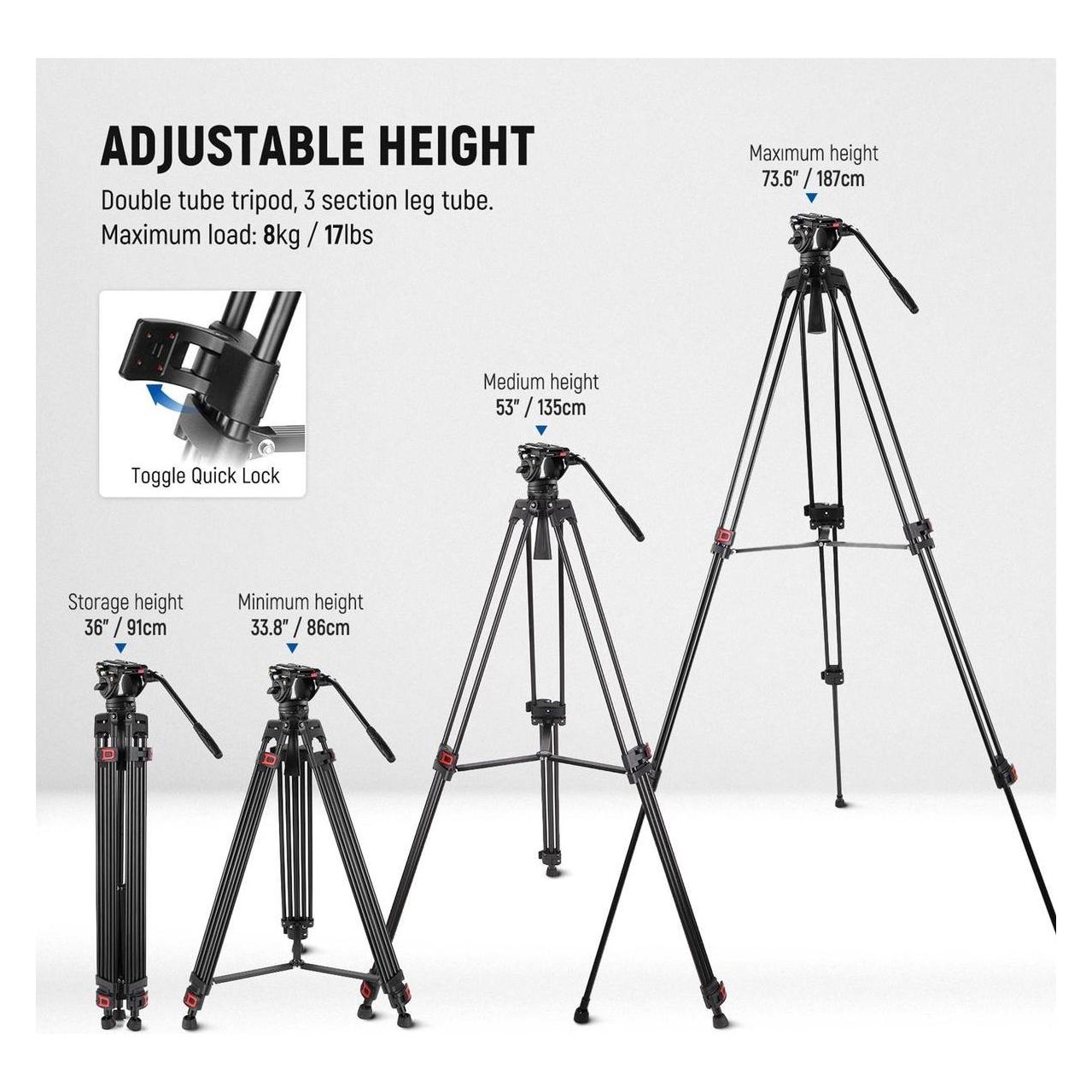 Neewer Professional Video Tripod With Fluid Head (Metall) (10101933)