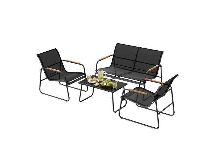 WOLTU Ensemble de meubles de jardin résistant aux intempéries, table de jardin avec canapé deux places, 2 fauteuils, ensemble de sièges d'extérieur en métal pour patio et balcon
